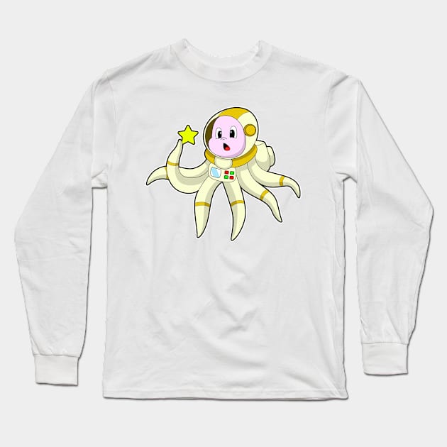 Octopus as Diver with Star Long Sleeve T-Shirt by Markus Schnabel